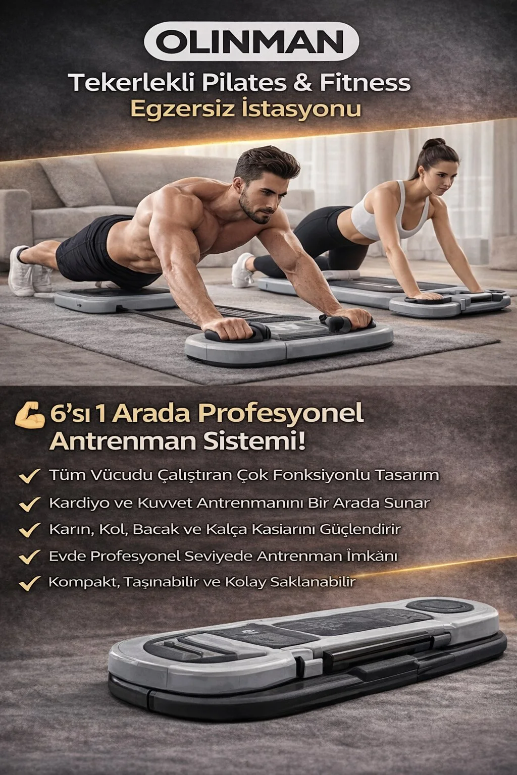 Olinman Tekerlekli Pilates & Fitness Egzersiz İstasyonu