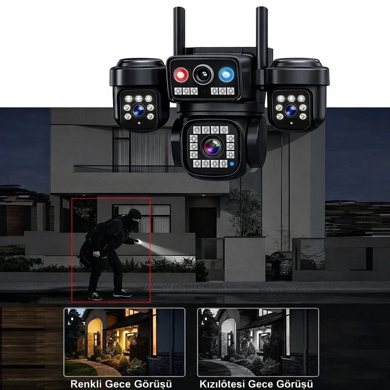 4 Kameralı Ultra HD 360 Dönebilen Kablosuz Wifi Kamera - Resim 1