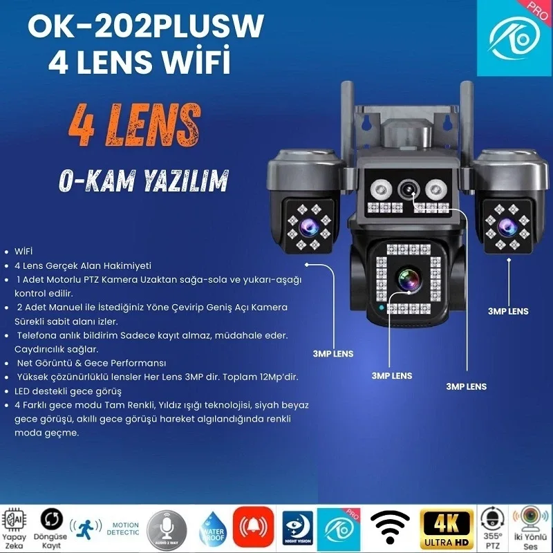 4 Kameralı Ultra HD 360 Dönebilen Kablosuz Wifi Kamera - Resim 4
