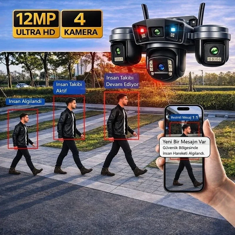 4 Kameralı Ultra HD 360 Dönebilen Kablosuz Wifi Kamera - Resim 5