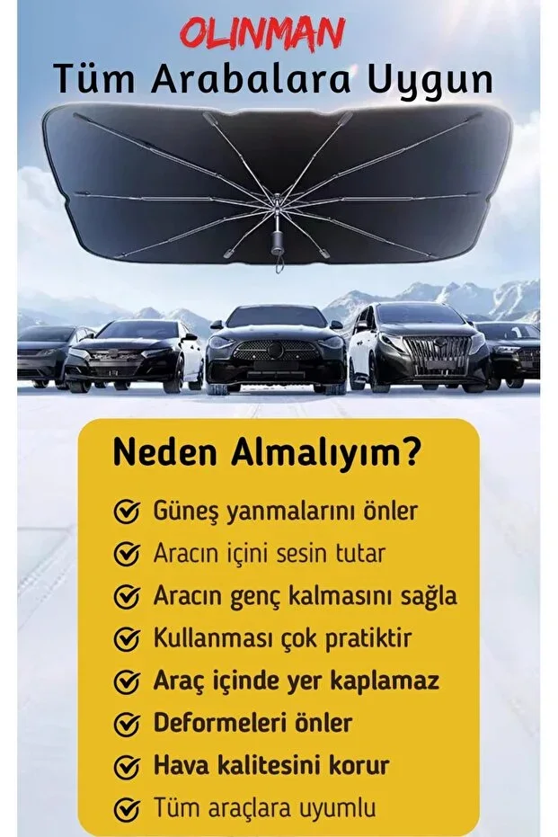 Olinman Katlanabilir Şemsiye Şekilli Araç Ön Cam Güneşliği - Resim 1