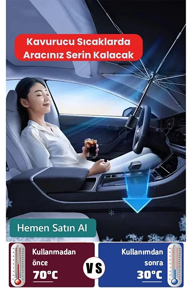 Olinman Katlanabilir Şemsiye Şekilli Araç Ön Cam Güneşliği - Resim 2