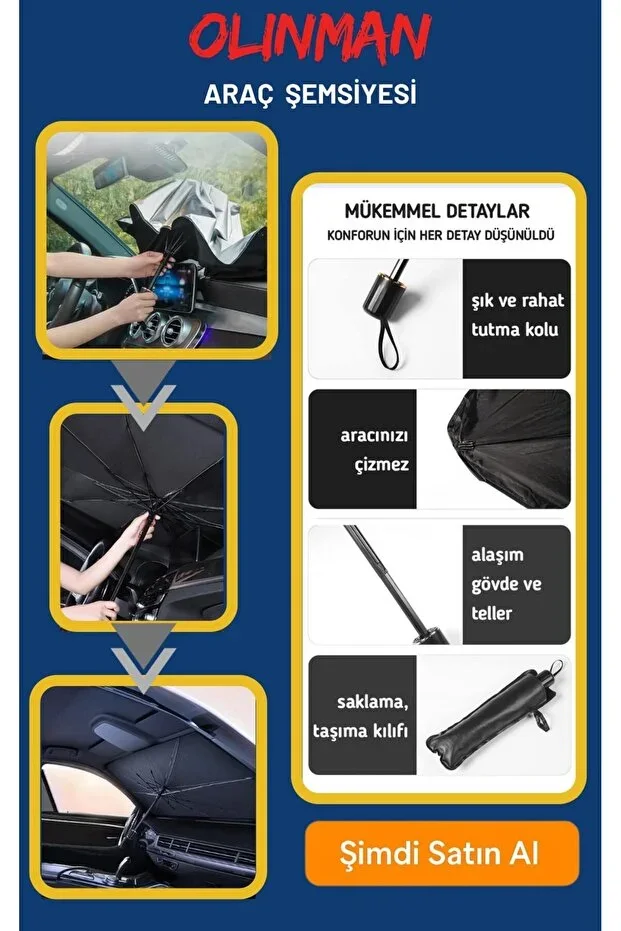 Olinman Katlanabilir Şemsiye Şekilli Araç Ön Cam Güneşliği - Resim 4