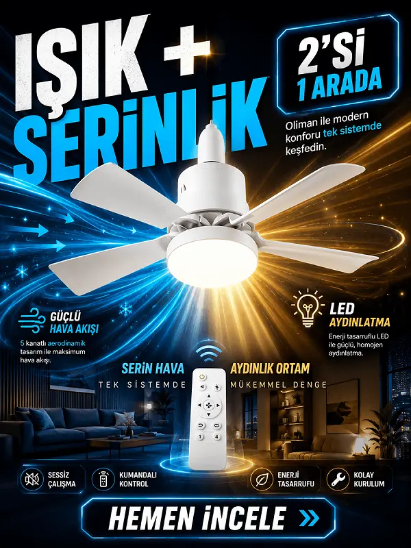 Olinman Uzaktan Kumandalı LED Tavan Vantilatör görsel 3